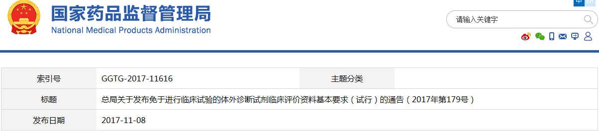 免于進行臨床試驗的體外診斷試劑臨床評價資料基本要求（試行）（2017年第179號）(圖1)