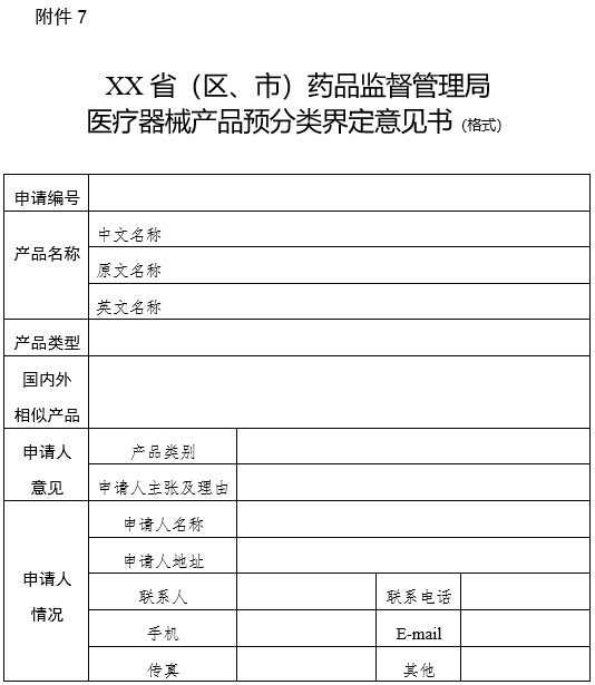 XX?。▍^(qū)、市）藥品監(jiān)督管理局醫(yī)療器械產(chǎn)品預(yù)分類界定意見書（格式）（2024年第59號(hào)）(圖1)